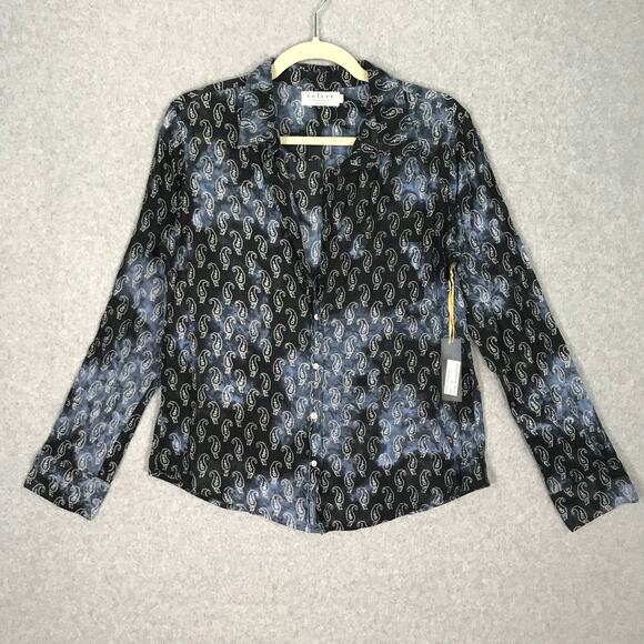Velvet by Graham Spencer Shirt Womens Medium Blue Paisley Resort Cowgirl Western - Picture 1 of 11